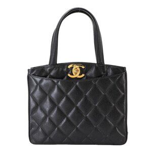 CHANEL Matelasse Hand Bag Caviar Skin Leather Black Vintage Purse 90274280